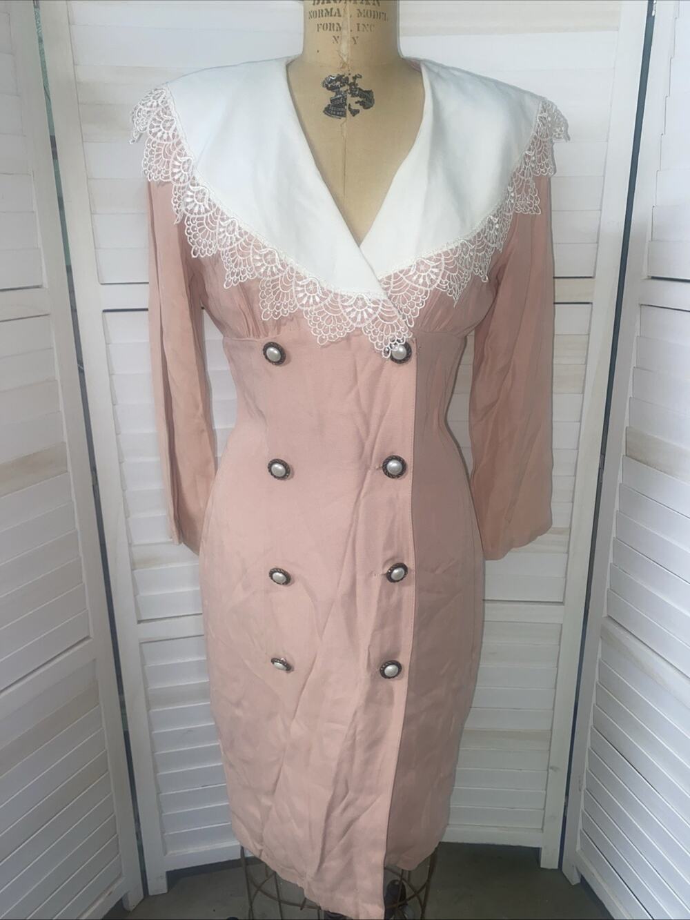 80s Johnathan Martin Pink Double Breasted Pencil Dress Sz 7/8 Tailored Career